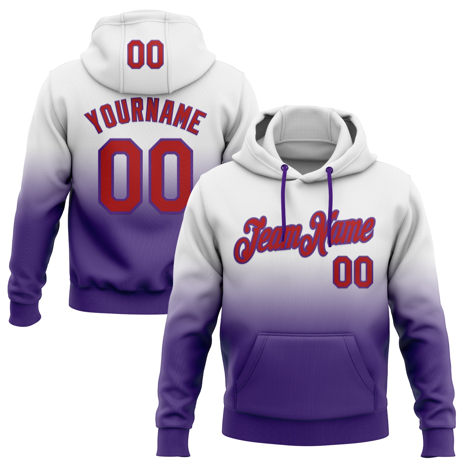 Custom Stitched White Red-Purple Fade Fashion Sports Pullover Sweatshirt Hoodie