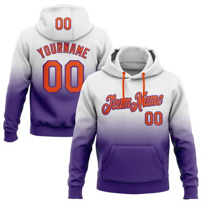 Custom Stitched White Orange-Purple Fade Fashion Sports Pullover Sweatshirt Hoodie