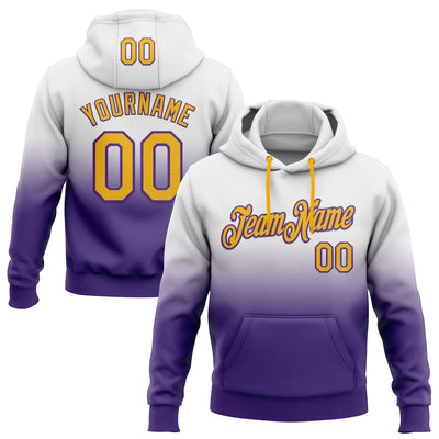 Custom Stitched White Gold-Purple Fade Fashion Sports Pullover Sweatshirt Hoodie