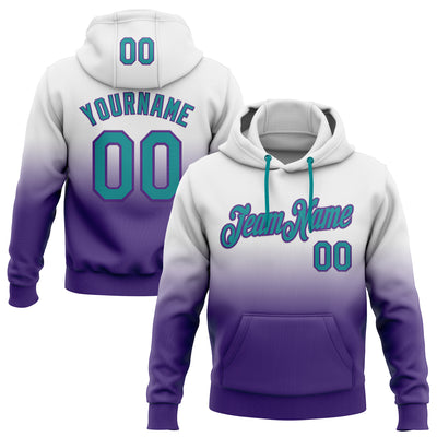 Custom Stitched White Teal-Purple Fade Fashion Sports Pullover Sweatshirt Hoodie