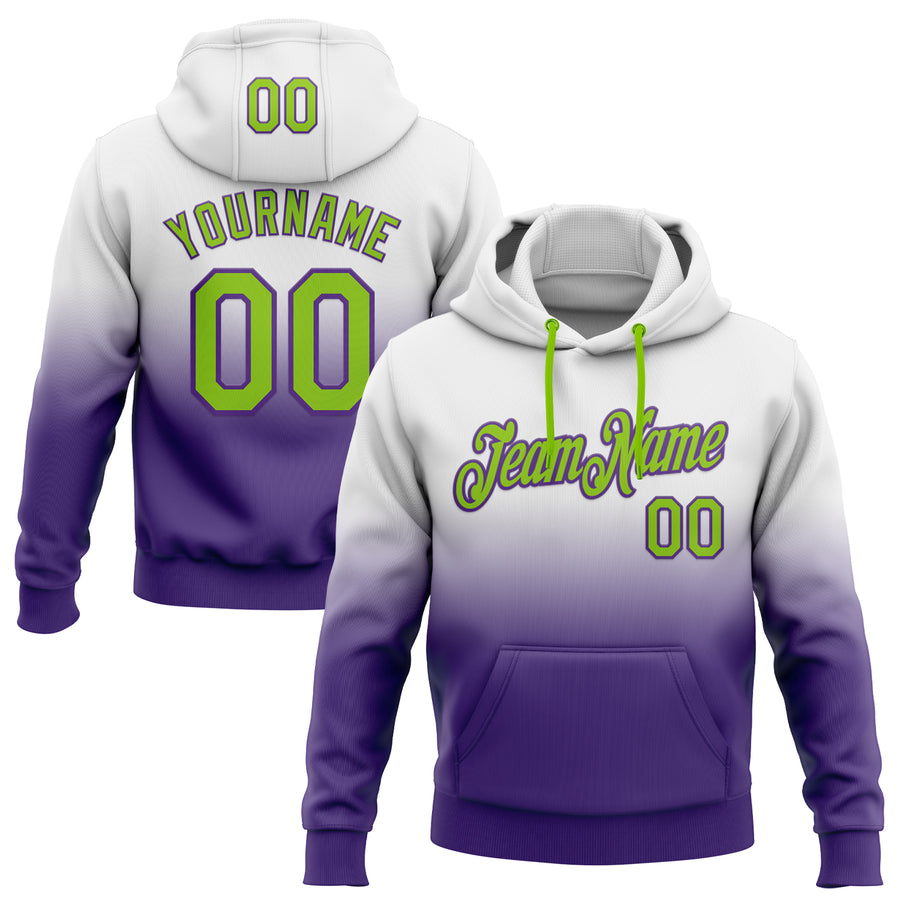 Custom Stitched White Neon Green-Purple Fade Fashion Sports Pullover Sweatshirt Hoodie