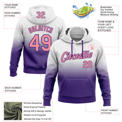 Custom Stitched White Medium Pink-Purple Fade Fashion Sports Pullover Sweatshirt Hoodie