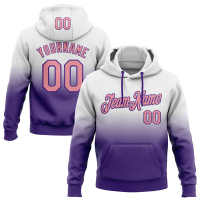Custom Stitched White Medium Pink-Purple Fade Fashion Sports Pullover Sweatshirt Hoodie