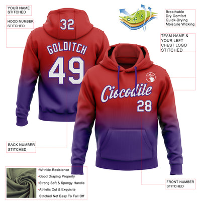 Custom Stitched Red White-Purple Fade Fashion Sports Pullover Sweatshirt Hoodie