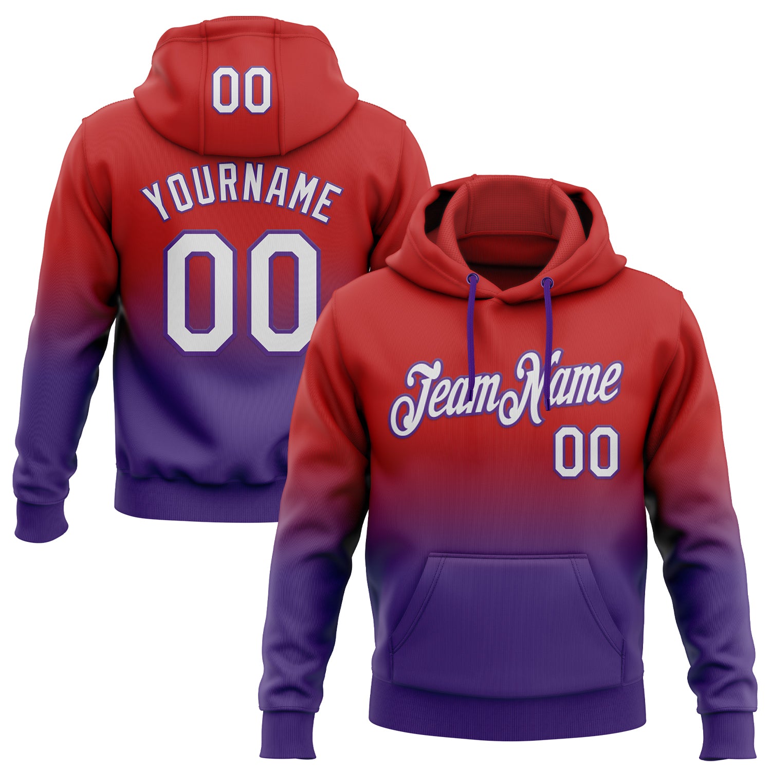 Custom Stitched Red White-Purple Fade Fashion Sports Pullover Sweatshirt Hoodie