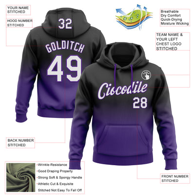 Custom Stitched Black White-Purple Fade Fashion Sports Pullover Sweatshirt Hoodie