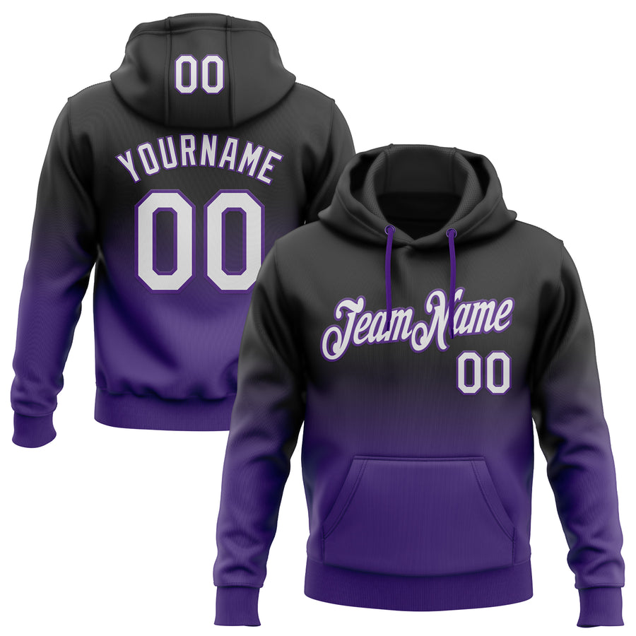 Custom Stitched Black White-Purple Fade Fashion Sports Pullover Sweatshirt Hoodie