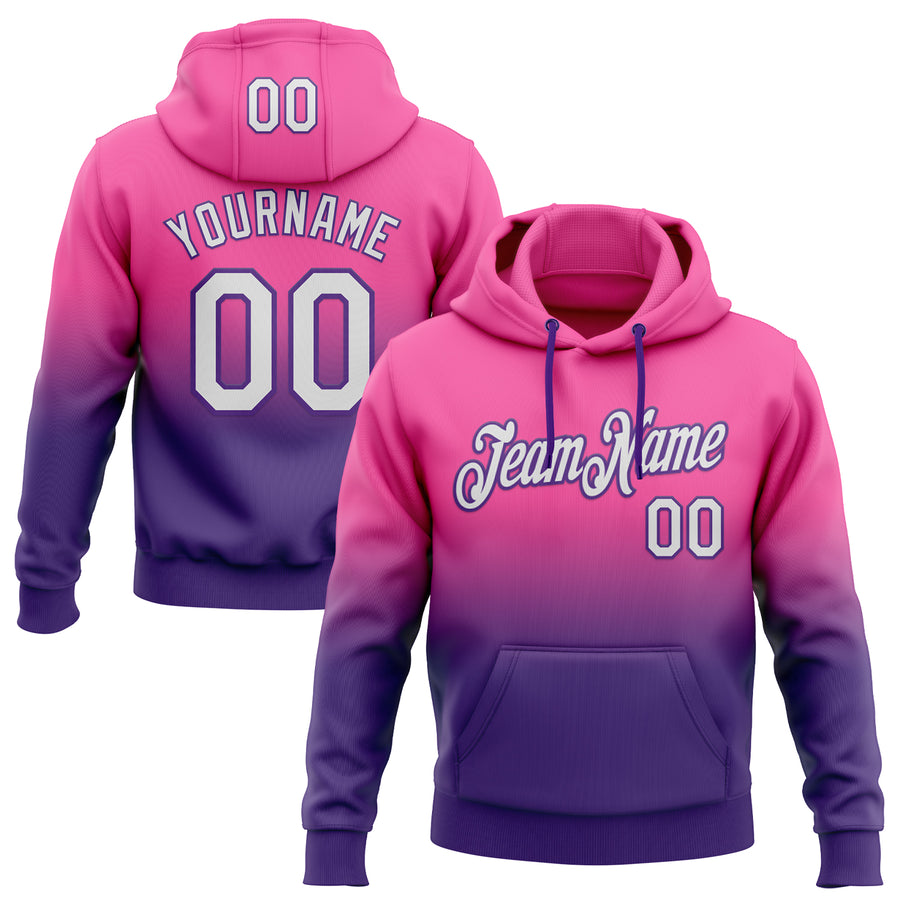 Custom Stitched Pink White-Purple Fade Fashion Sports Pullover Sweatshirt Hoodie