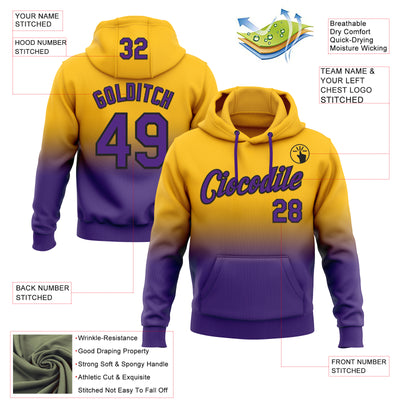 Custom Stitched Gold Purple-Black Fade Fashion Sports Pullover Sweatshirt Hoodie