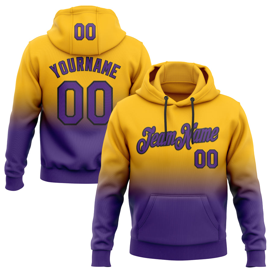 Custom Stitched Gold Purple-Black Fade Fashion Sports Pullover Sweatshirt Hoodie