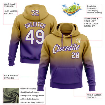Custom Stitched Old Gold White-Purple Fade Fashion Sports Pullover Sweatshirt Hoodie