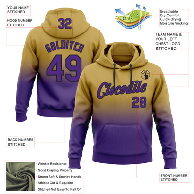 Custom Stitched Old Gold Purple-Black Fade Fashion Sports Pullover Sweatshirt Hoodie
