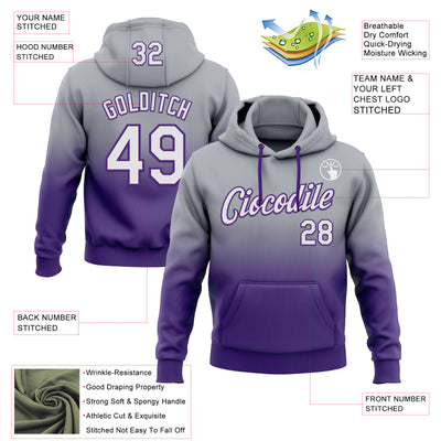 Custom Stitched Gray White-Purple Fade Fashion Sports Pullover Sweatshirt Hoodie
