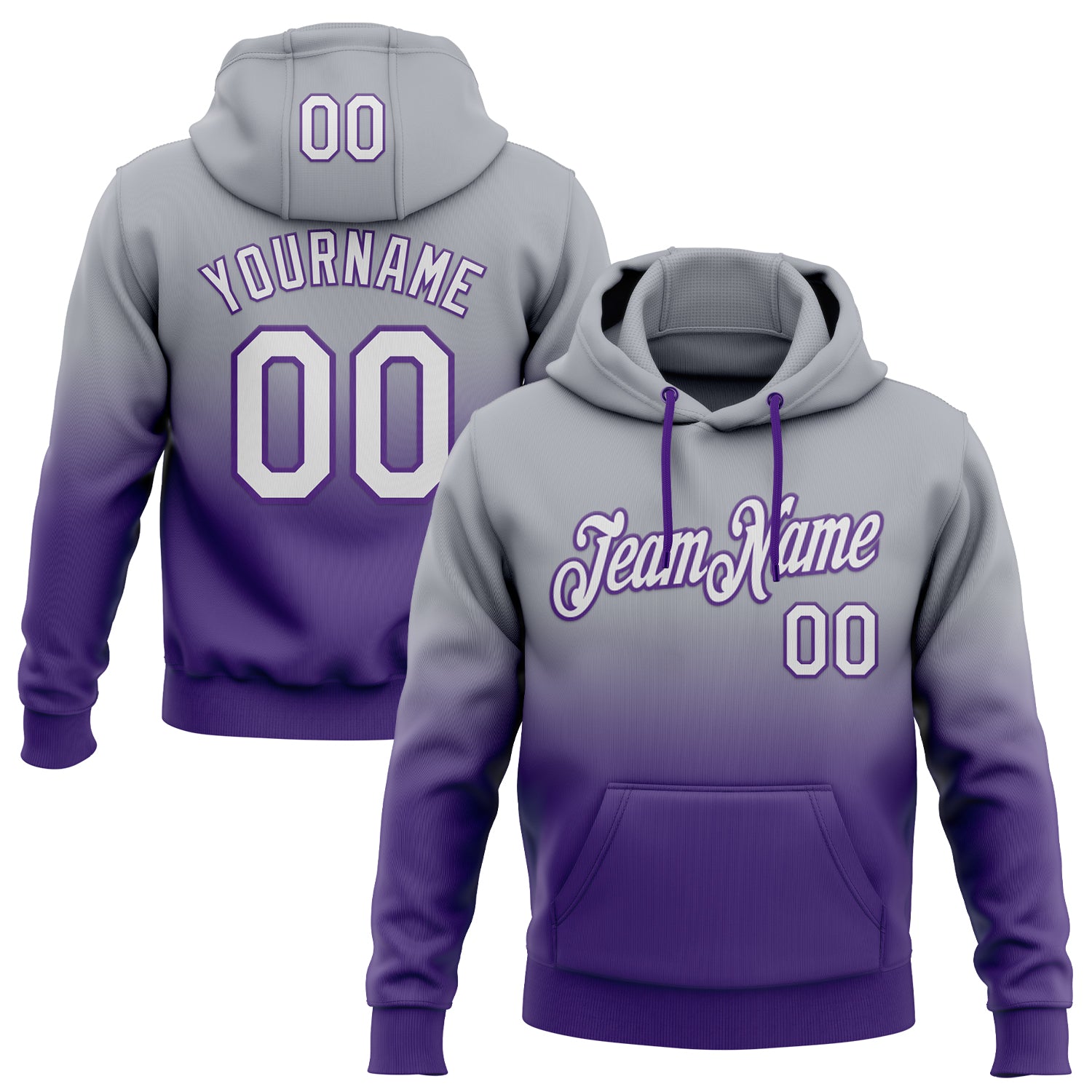 Custom Stitched Gray White-Purple Fade Fashion Sports Pullover Sweatshirt Hoodie