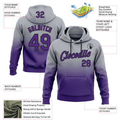 Custom Stitched Gray Purple-Black Fade Fashion Sports Pullover Sweatshirt Hoodie