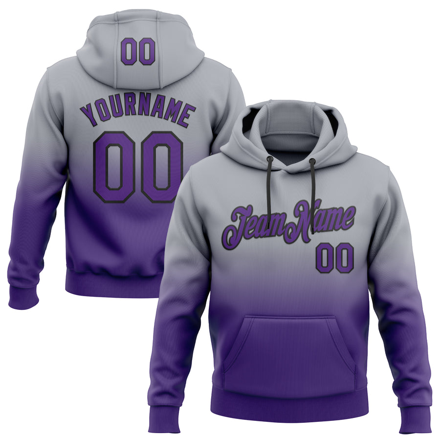 Custom Stitched Gray Purple-Black Fade Fashion Sports Pullover Sweatshirt Hoodie