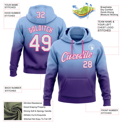 Custom Stitched Light Blue White Purple-Pink Fade Fashion Sports Pullover Sweatshirt Hoodie