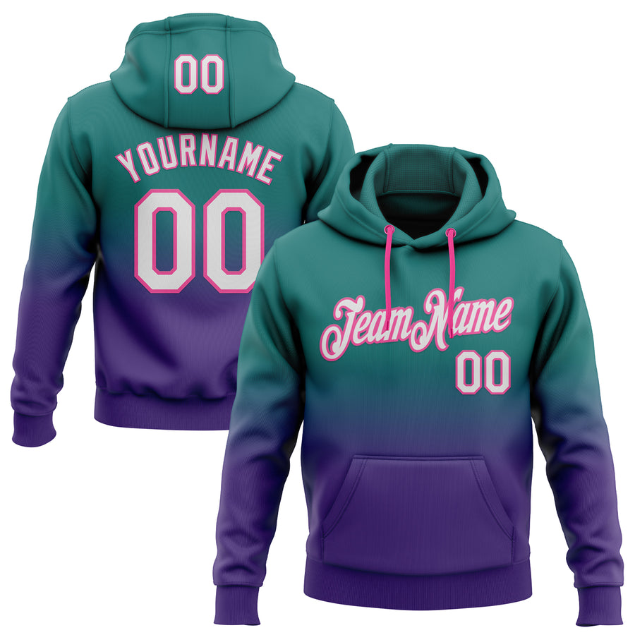 Custom Stitched Teal White Purple-Pink Fade Fashion Sports Pullover Sweatshirt Hoodie