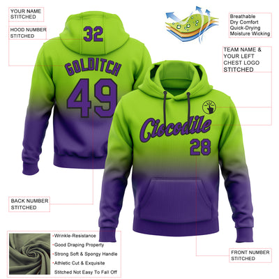 Custom Stitched Neon Green Purple-Black Fade Fashion Sports Pullover Sweatshirt Hoodie