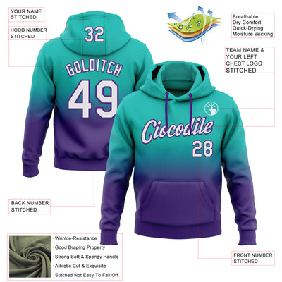 Custom Stitched Aqua White-Purple Fade Fashion Sports Pullover Sweatshirt Hoodie
