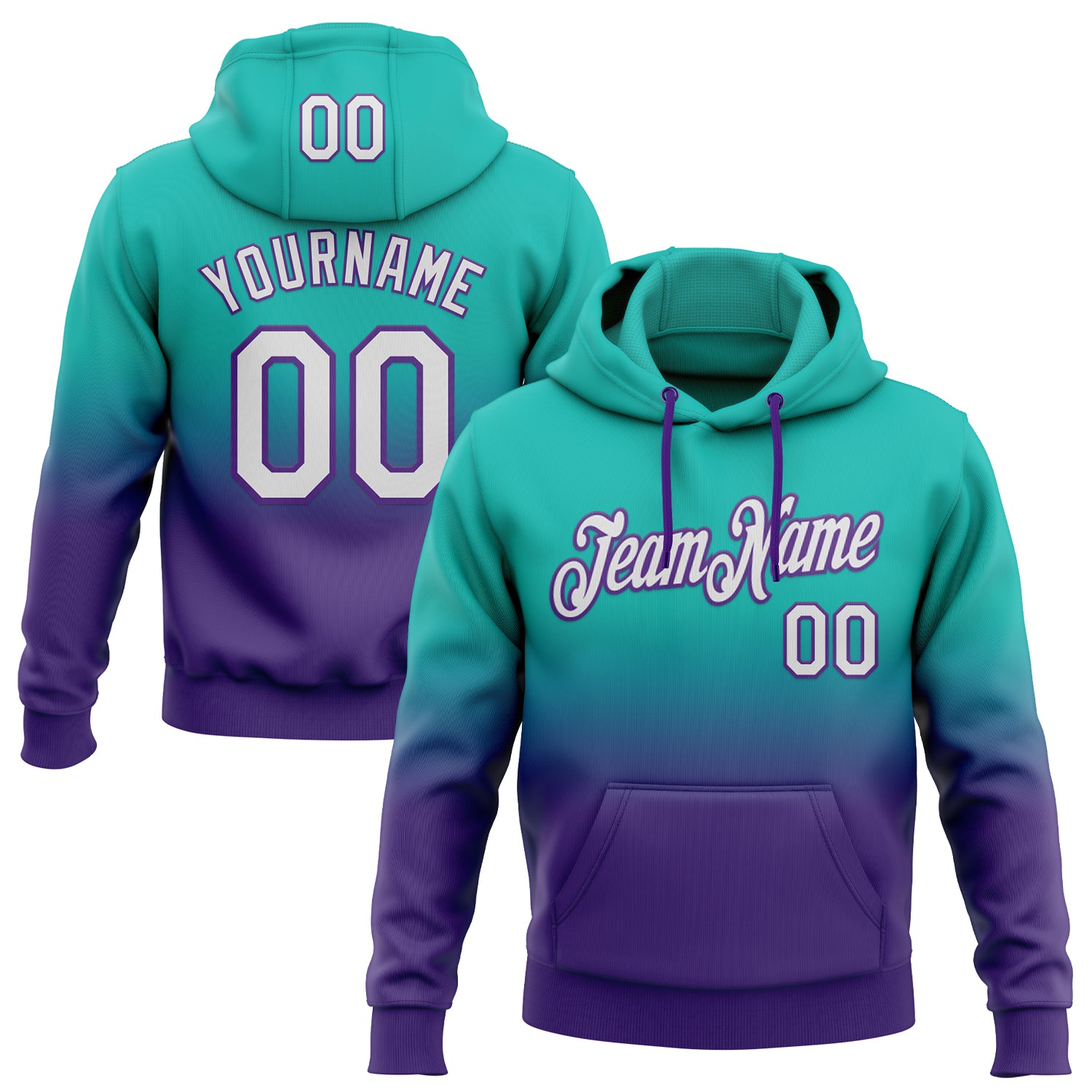 Custom Stitched Aqua White-Purple Fade Fashion Sports Pullover Sweatshirt Hoodie