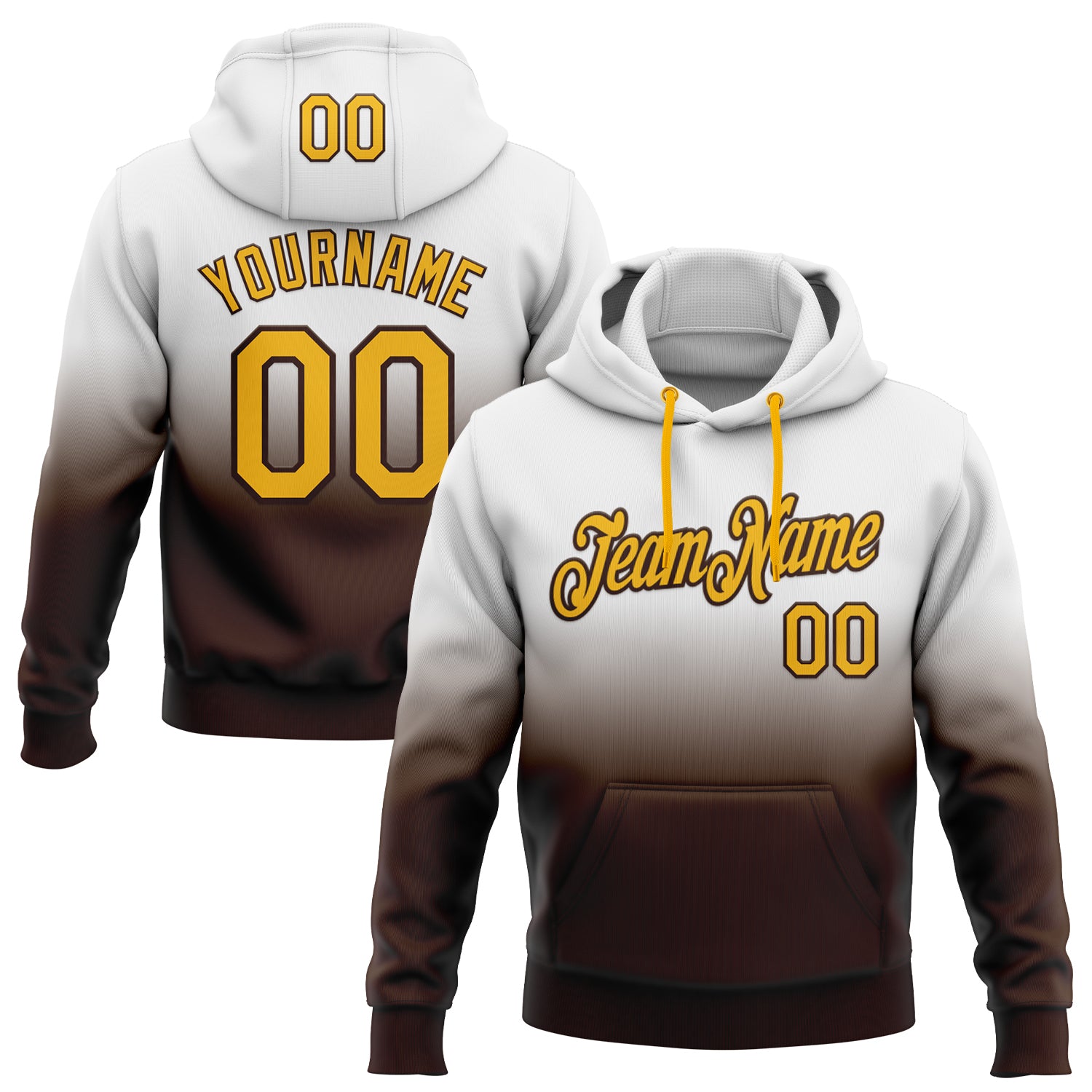 Custom Stitched White Gold-Brown Fade Fashion Sports Pullover Sweatshirt Hoodie