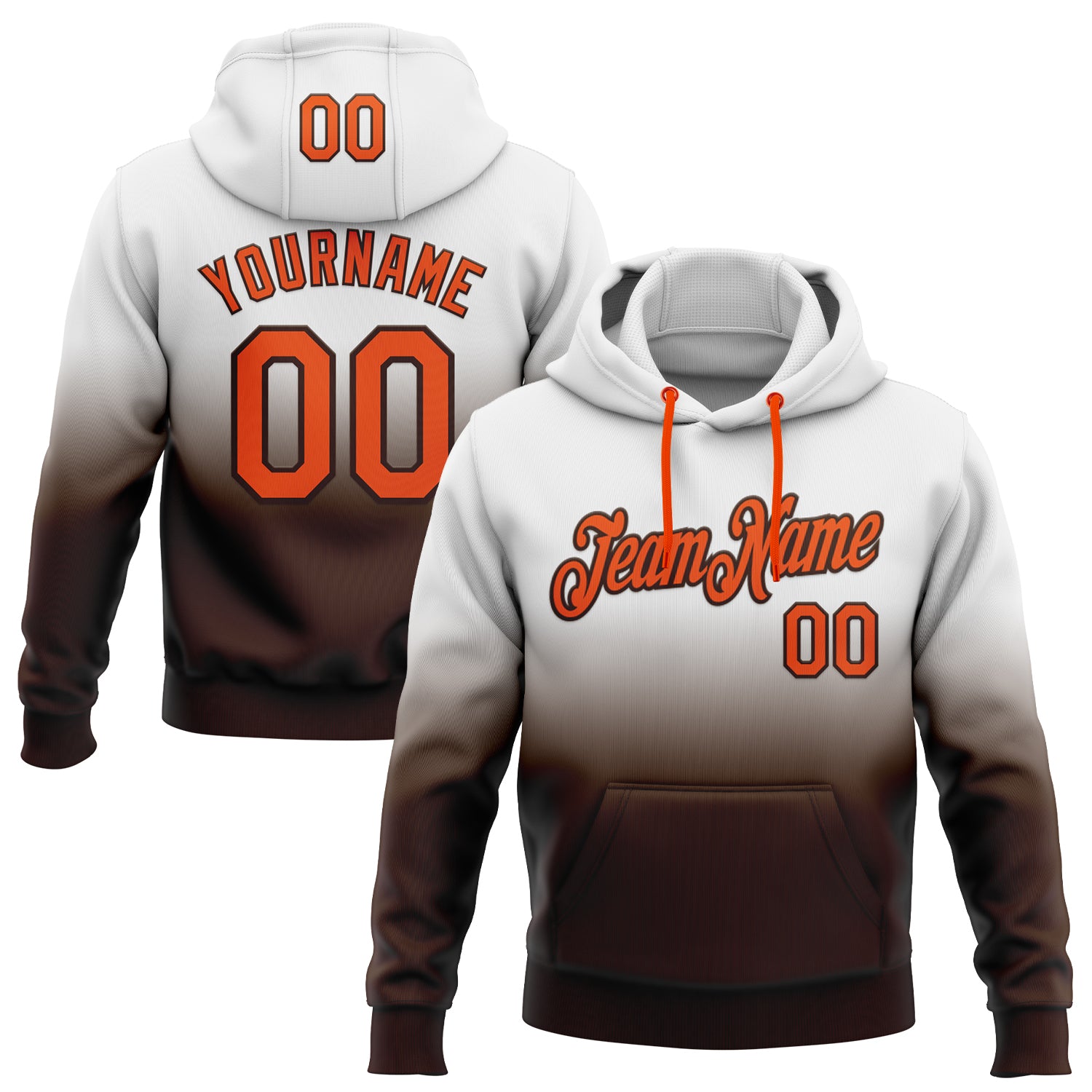 Custom Stitched White Orange-Brown Fade Fashion Sports Pullover Sweatshirt Hoodie