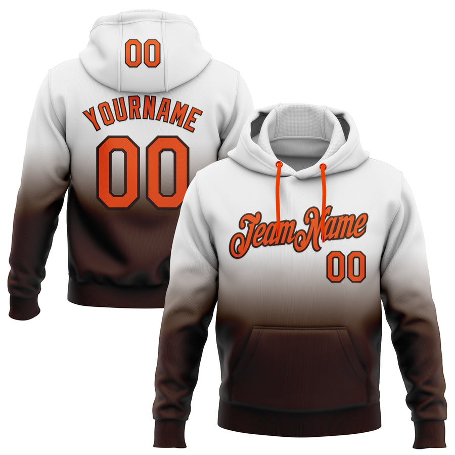 Custom Stitched White Orange-Brown Fade Fashion Sports Pullover Sweatshirt Hoodie