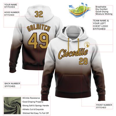 Custom Stitched White Old Gold-Brown Fade Fashion Sports Pullover Sweatshirt Hoodie
