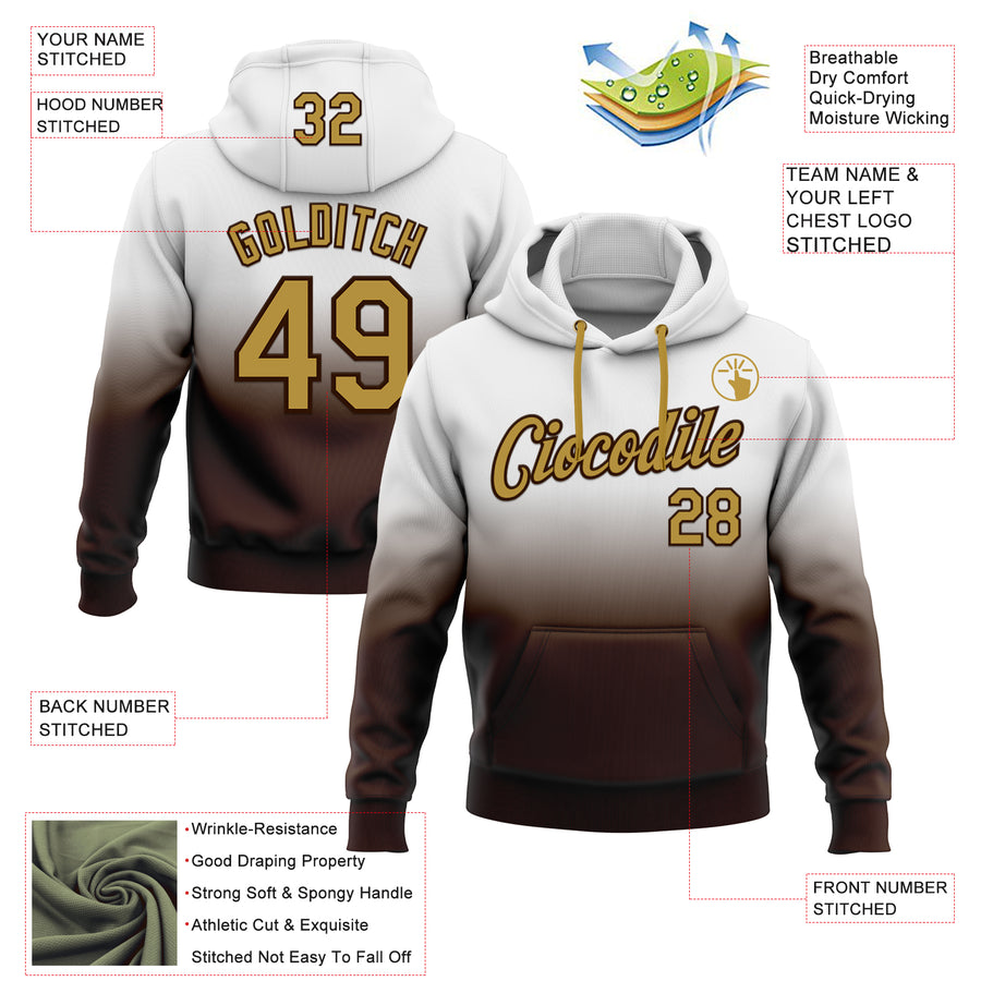 Custom Stitched White Old Gold-Brown Fade Fashion Sports Pullover Sweatshirt Hoodie