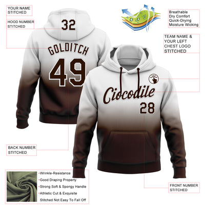 Custom Stitched White Brown Fade Fashion Sports Pullover Sweatshirt Hoodie