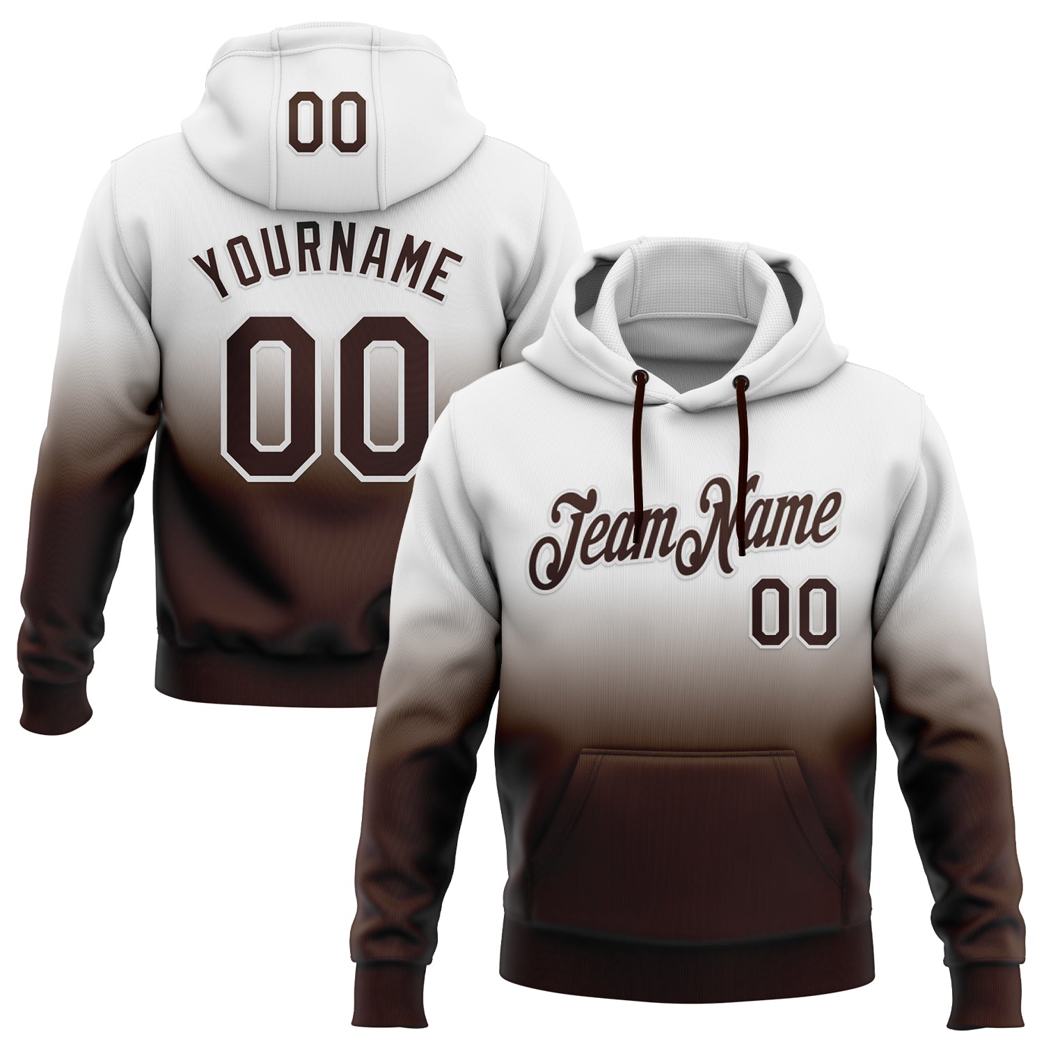 Custom Stitched White Brown Fade Fashion Sports Pullover Sweatshirt Hoodie