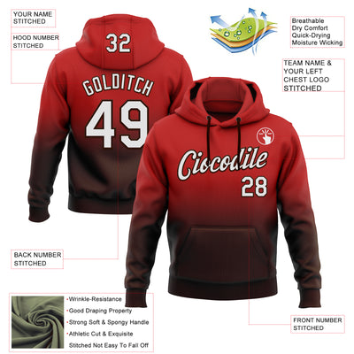 Custom Stitched Red White-Brown Fade Fashion Sports Pullover Sweatshirt Hoodie
