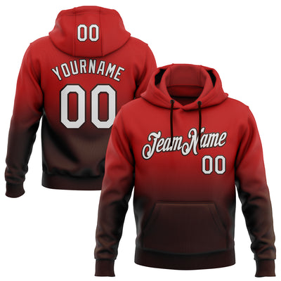 Custom Stitched Red White-Brown Fade Fashion Sports Pullover Sweatshirt Hoodie