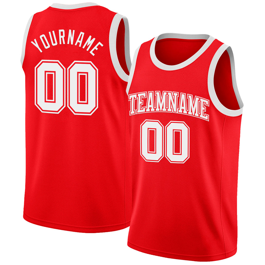 Custom Fire Red White Authentic Basketball Jersey