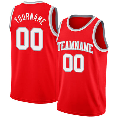 Custom Fire Red White-Gray Authentic Basketball Jersey