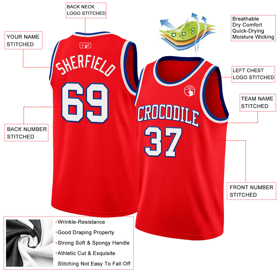 Custom Fire Red White-Royal Authentic Basketball Jersey