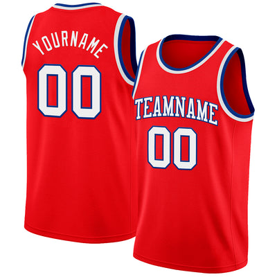 Custom Fire Red White-Royal Authentic Basketball Jersey