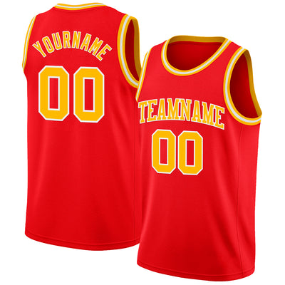 Custom Fire Red Gold-White Authentic Basketball Jersey