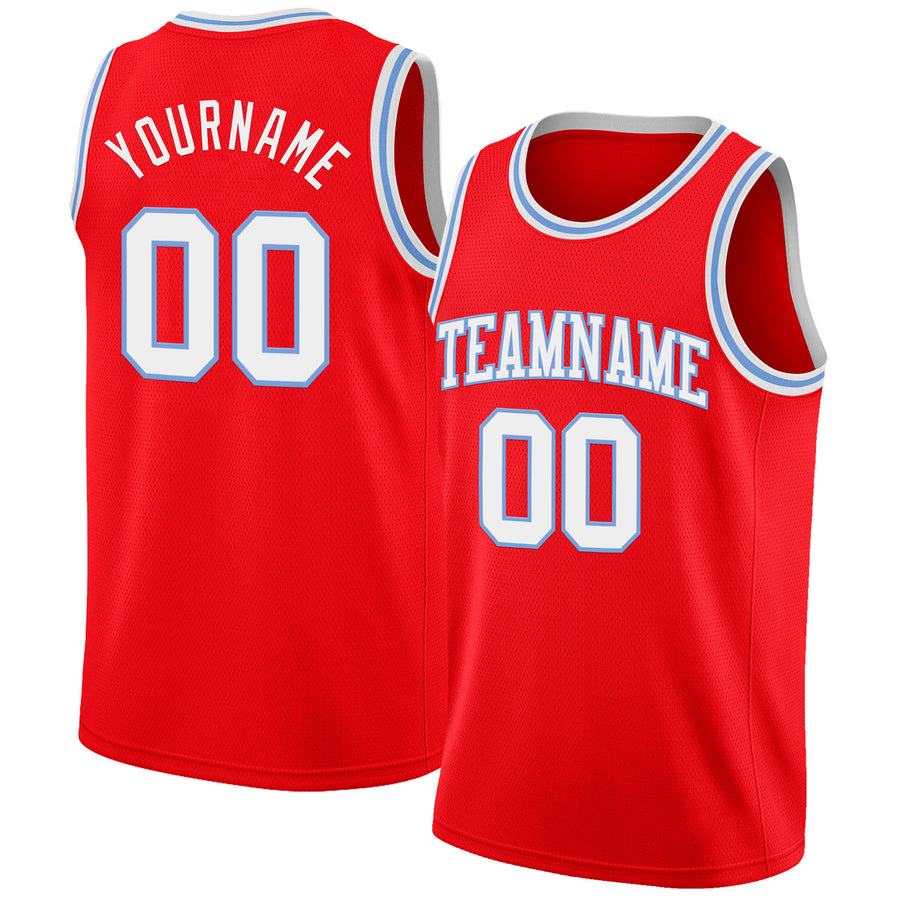 Custom Fire Red White-Light Blue Authentic Basketball Jersey