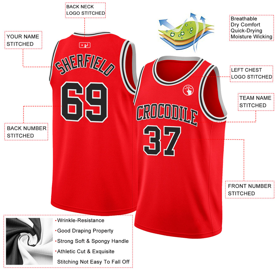 Custom Fire Red Black-White Authentic Basketball Jersey