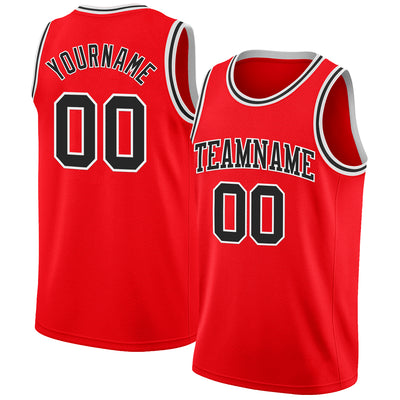 Custom Fire Red Black-White Authentic Basketball Jersey