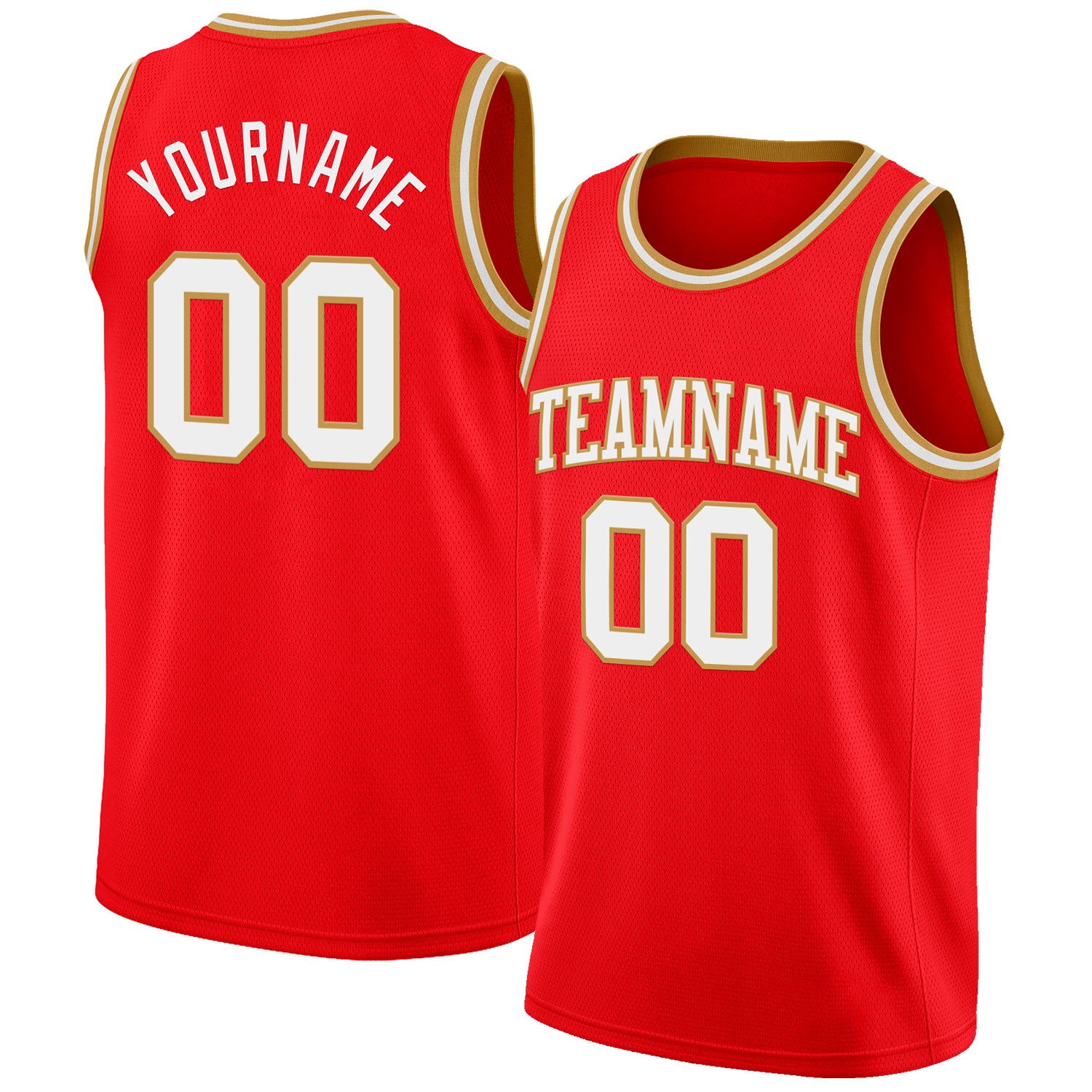 Custom Fire Red White-Old Gold Authentic Basketball Jersey