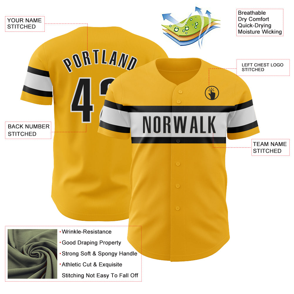 Custom Gold Black-White Authentic Baseball Jersey