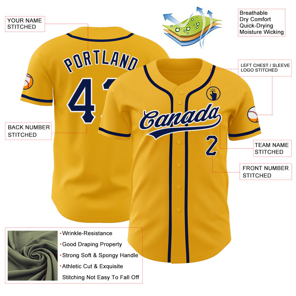 Custom Gold Navy-White Authentic Baseball Jersey