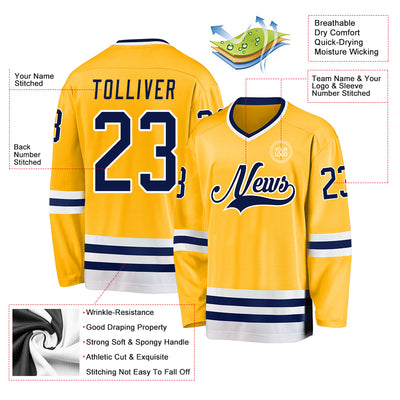 Custom Gold Navy-White Hockey Jersey