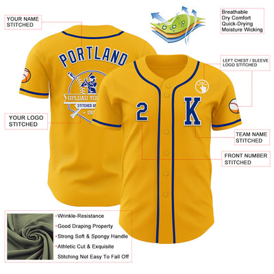 Custom Gold Royal-White Authentic Baseball Jersey