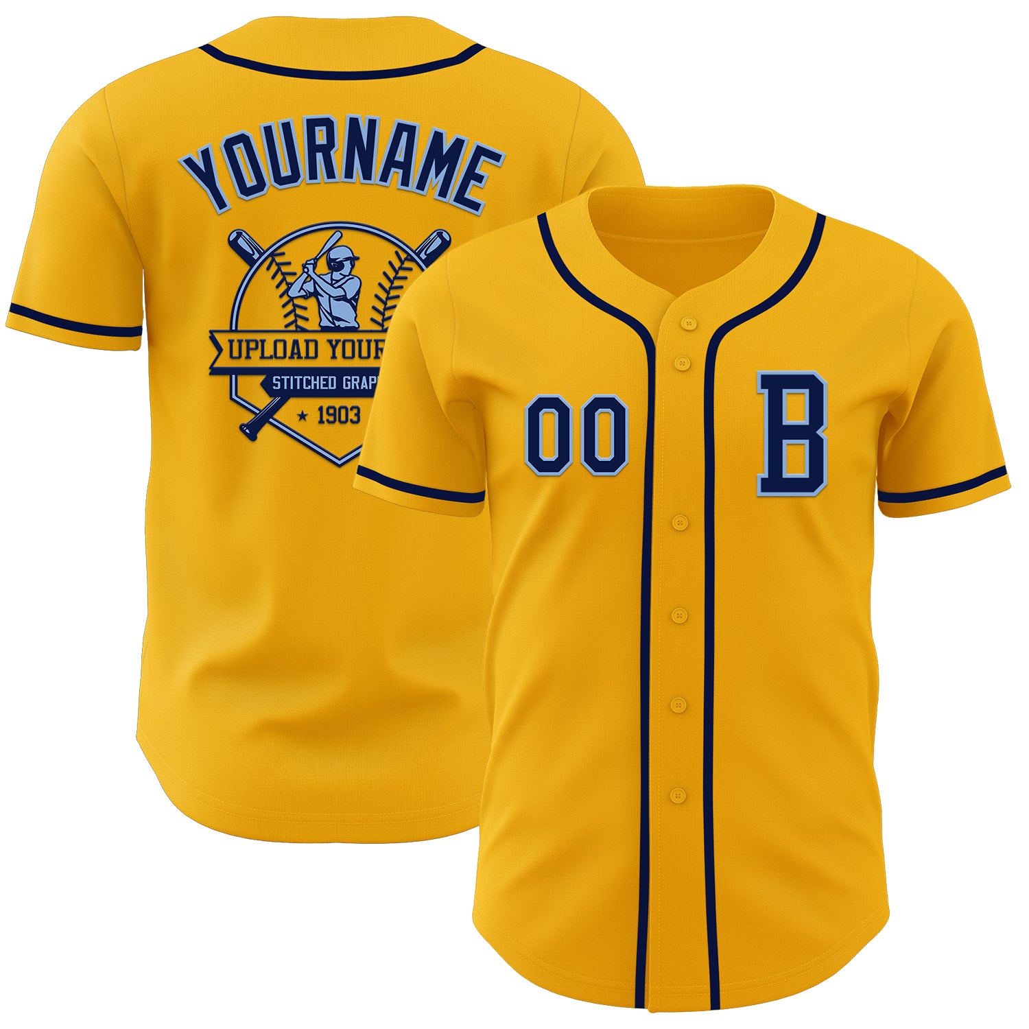 Custom Gold Navy-Light Blue Authentic Baseball Jersey