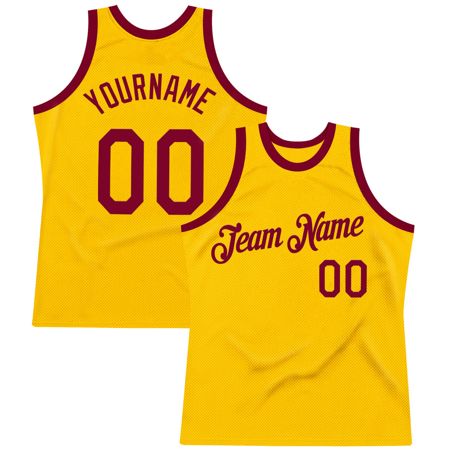Custom Gold Maroon Authentic Throwback Basketball Jersey