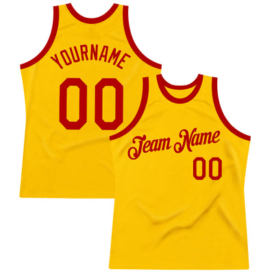Custom Gold Red Authentic Throwback Basketball Jersey